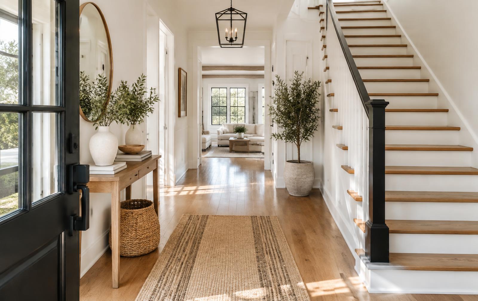Hardwood entry hall and staircase